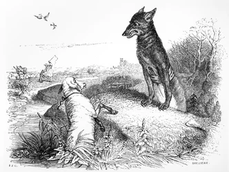 Vlk a beránek, ilustrace k La Fontainovým „Bajkám“, vydaným H. Fournierem Ainé, 1838